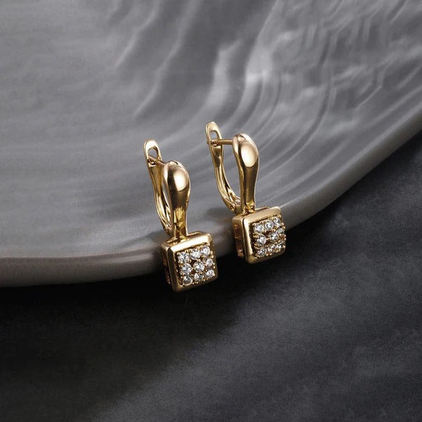 Luxe Cube Drop Gold Earrings