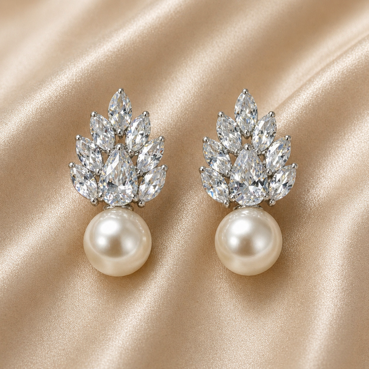 Crystal Bloom Pearl Stud Earrings