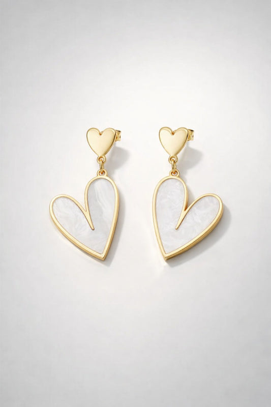 Golden Heart Pearl Drop Earrings