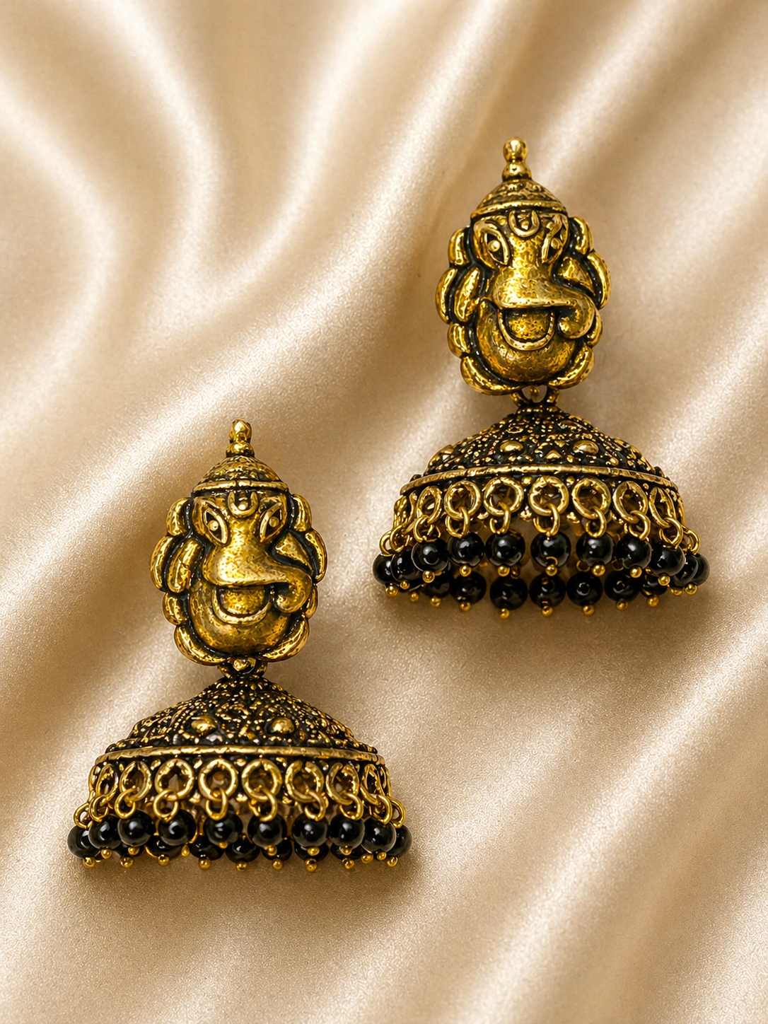 Ganesha Noir Temple Jhumka Earrings