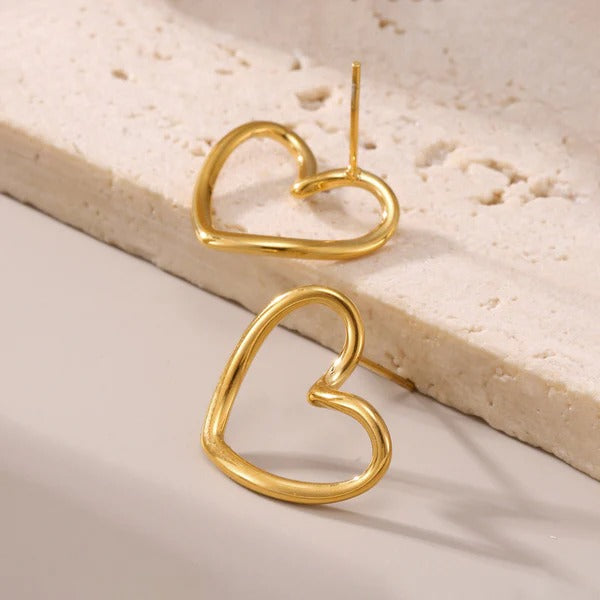 Open Heart Gold Stud Earrings