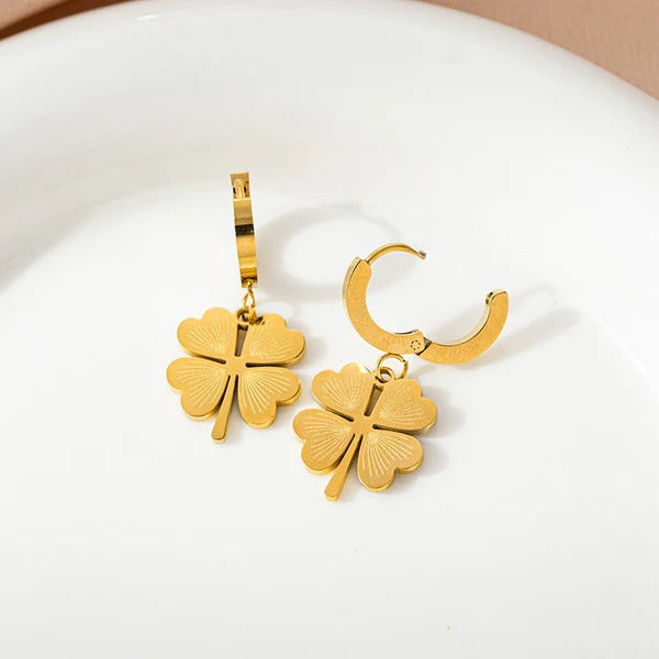 Golden Clover Charm Hoop Earrings