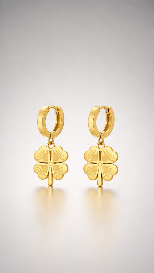 Golden Clover Charm Hoop Earrings