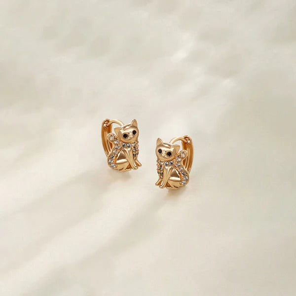 Kitty Charm Rose Gold Hoop Earrings