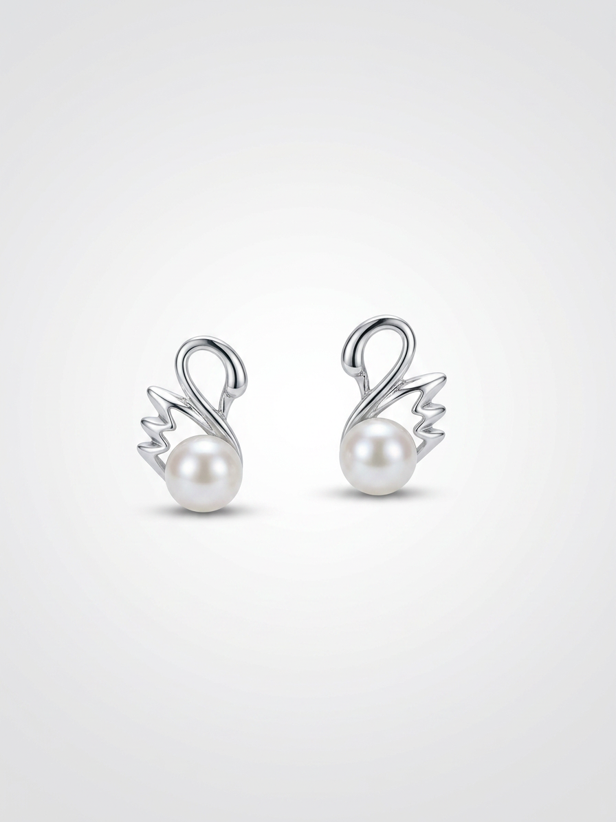 Swan Pearl Sculpt Stud Earrings