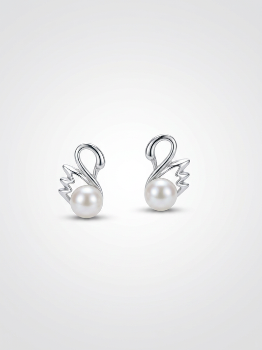 Swan Pearl Sculpt Stud Earrings