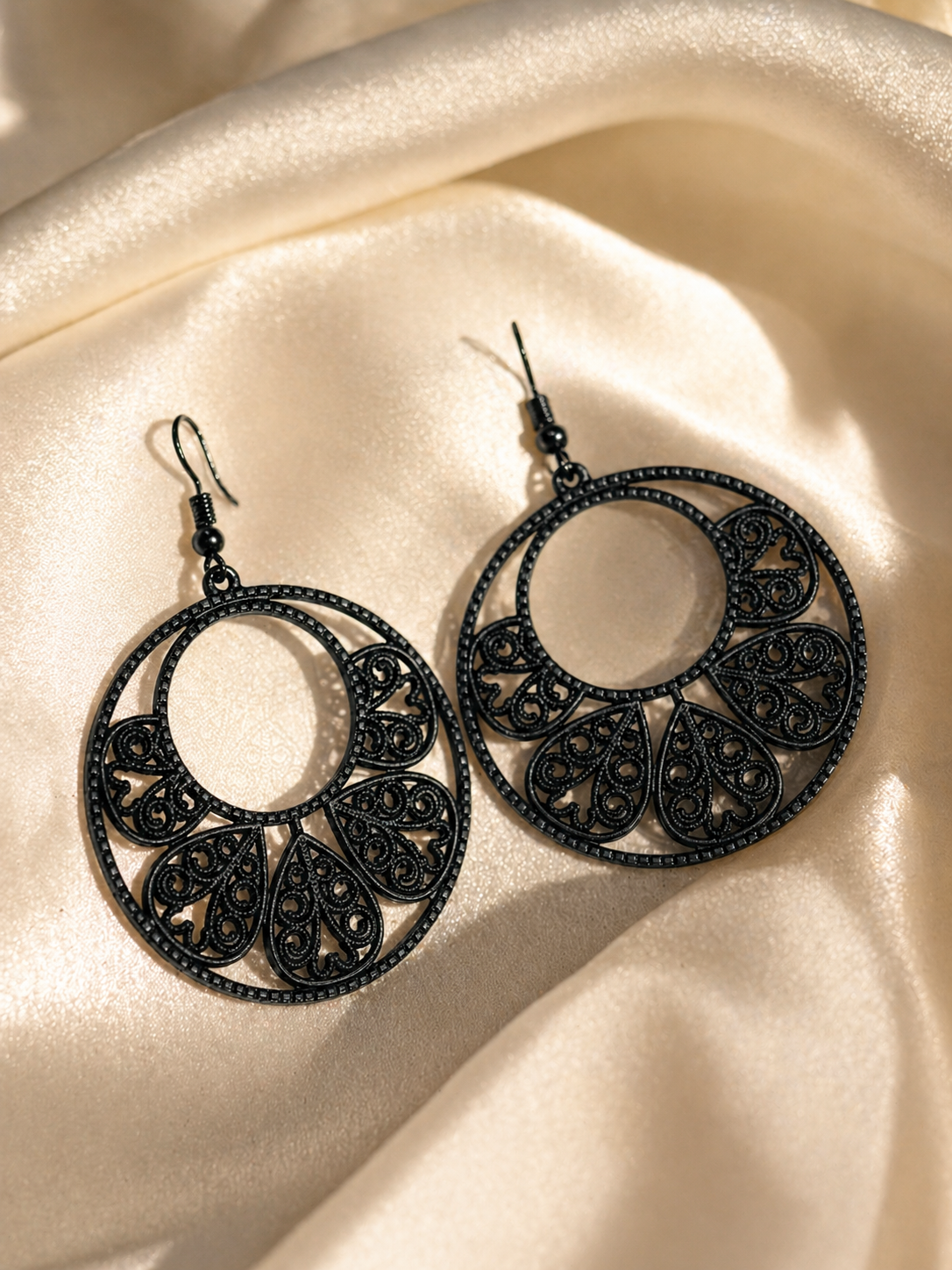 Black Oxidized Filigree Drop Earrings