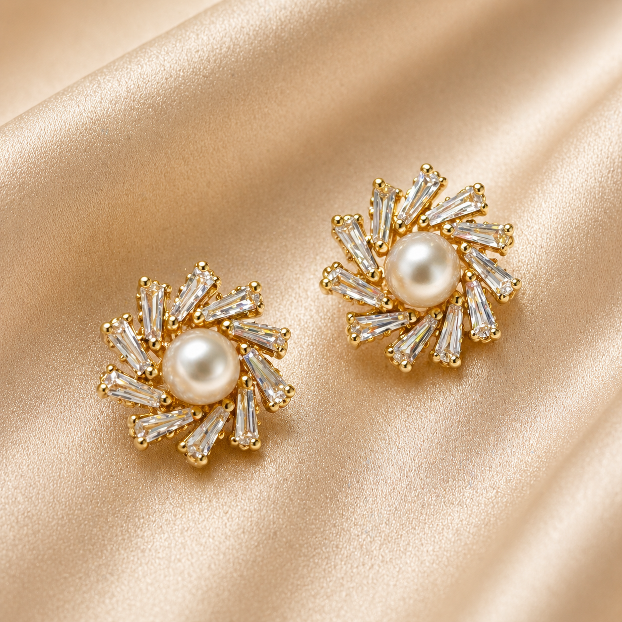 Radiant Pearl Halo Stud Earrings