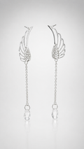 Silver Angel Wing Crystal Drop Earrings