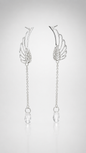 Silver Angel Wing Crystal Drop Earrings