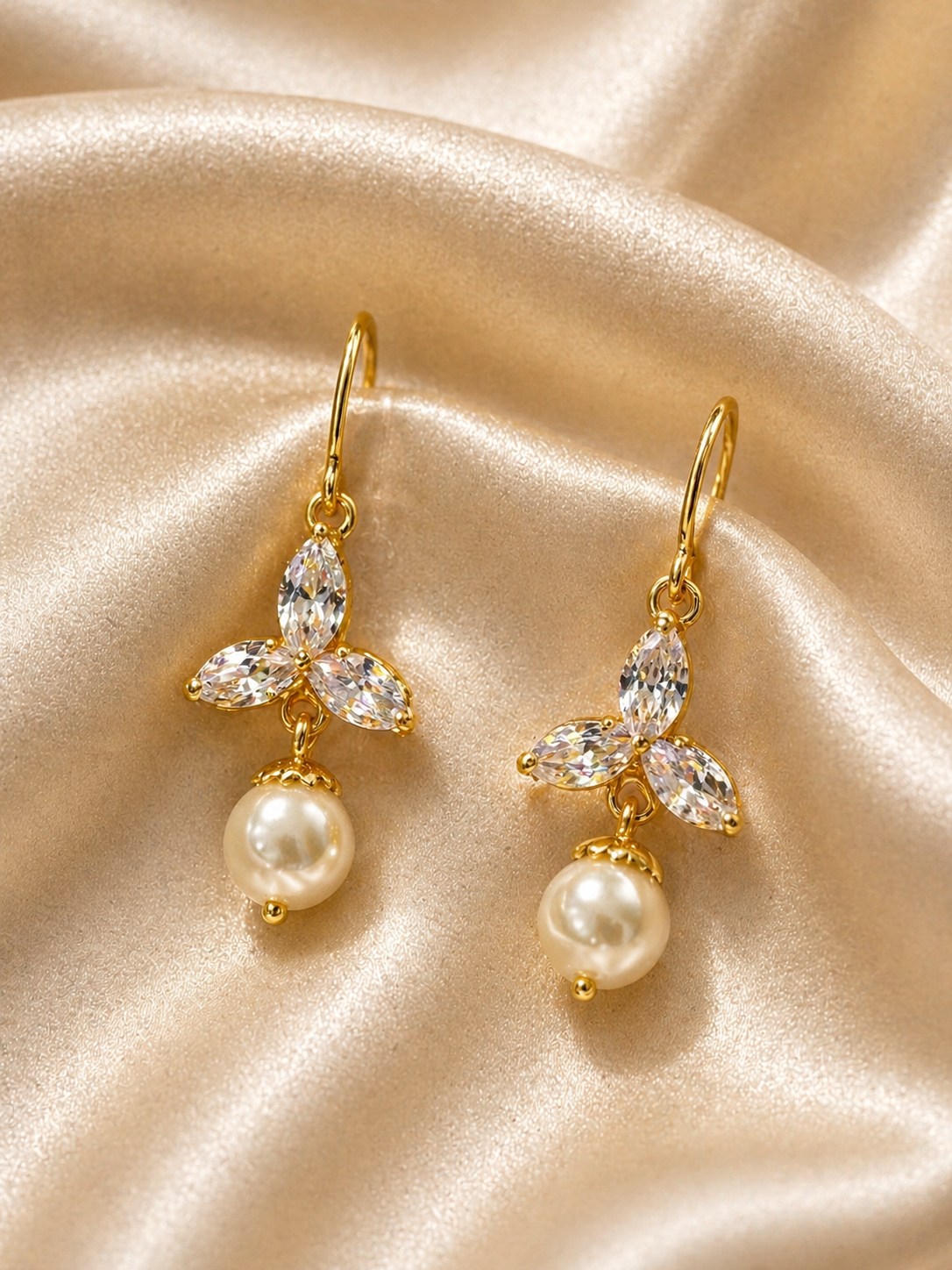 Pearl Bloom Crystal Drop Earrings