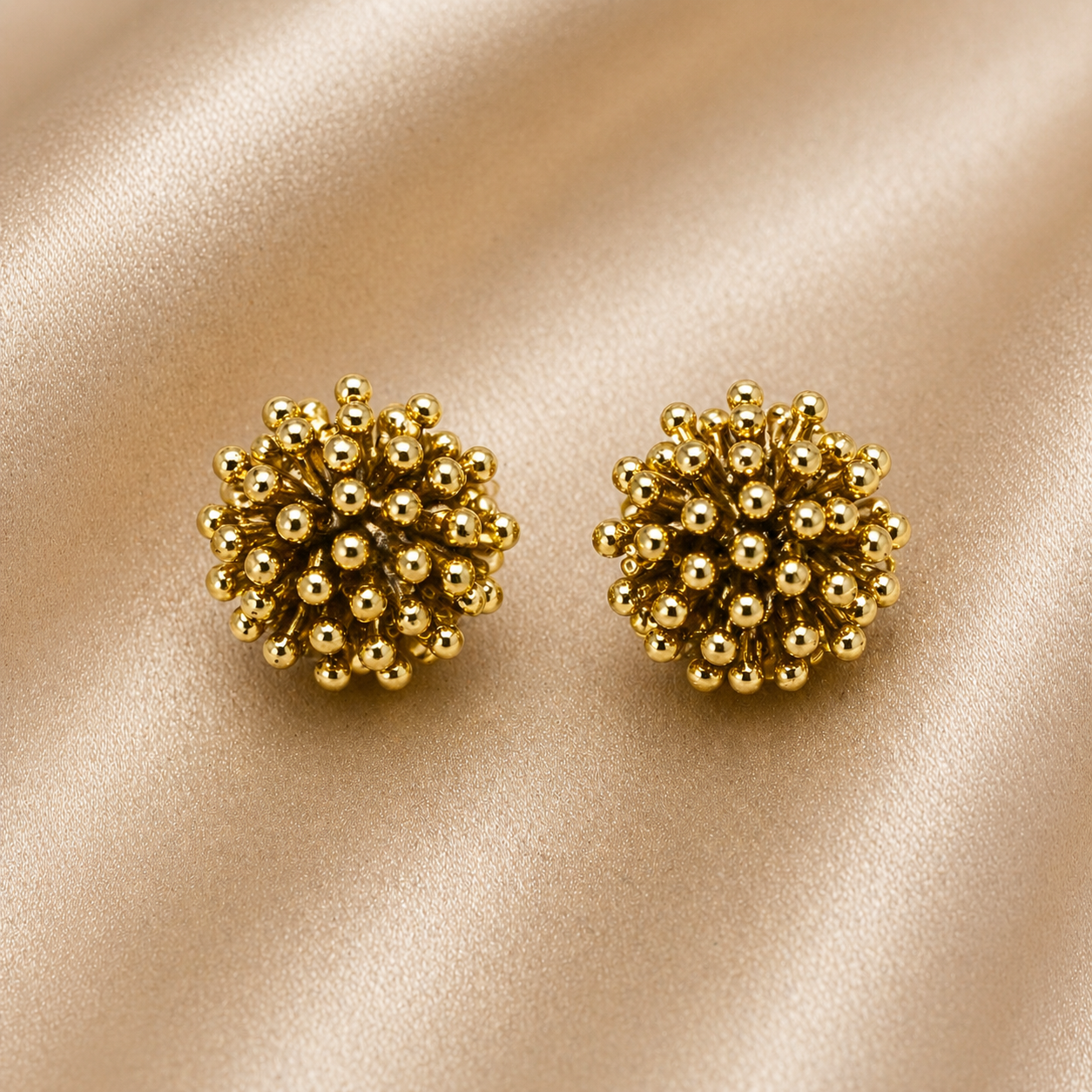 Golden Cluster Bead Stud Earrings