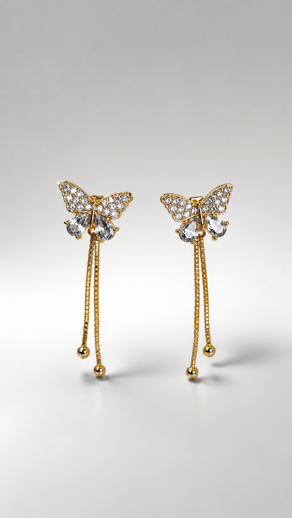 Crystal Butterfly Tassel Drop Earrings