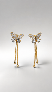 Crystal Butterfly Tassel Drop Earrings