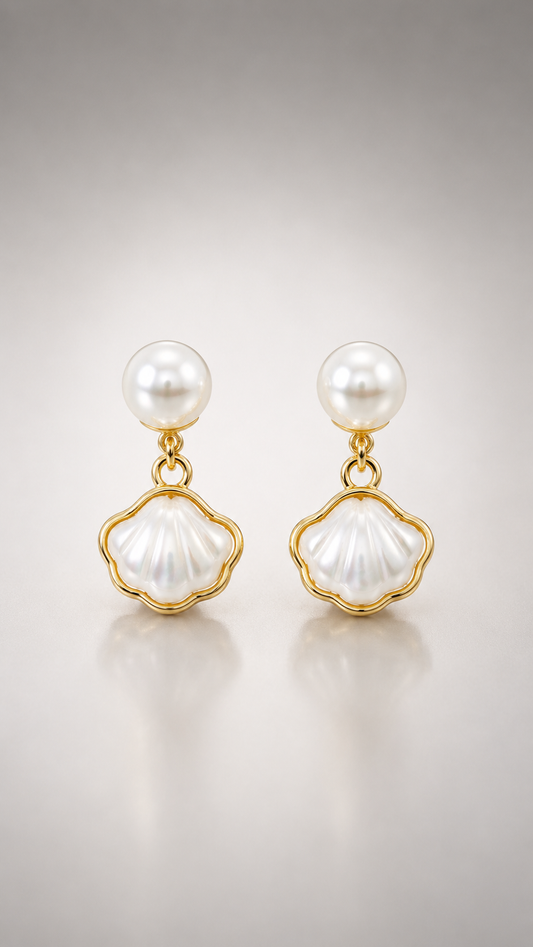 Pearl Seashell Drop Earrings