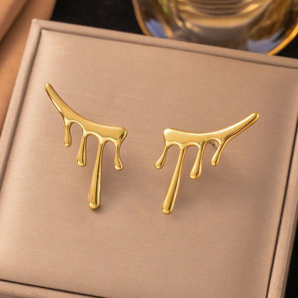 Molten Drip Gold Stud Earrings