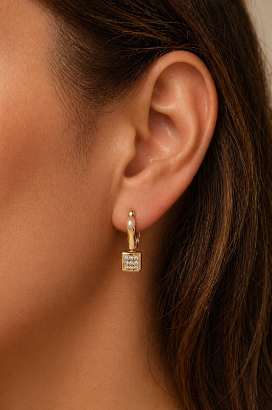 Luxe Cube Drop Gold Earrings