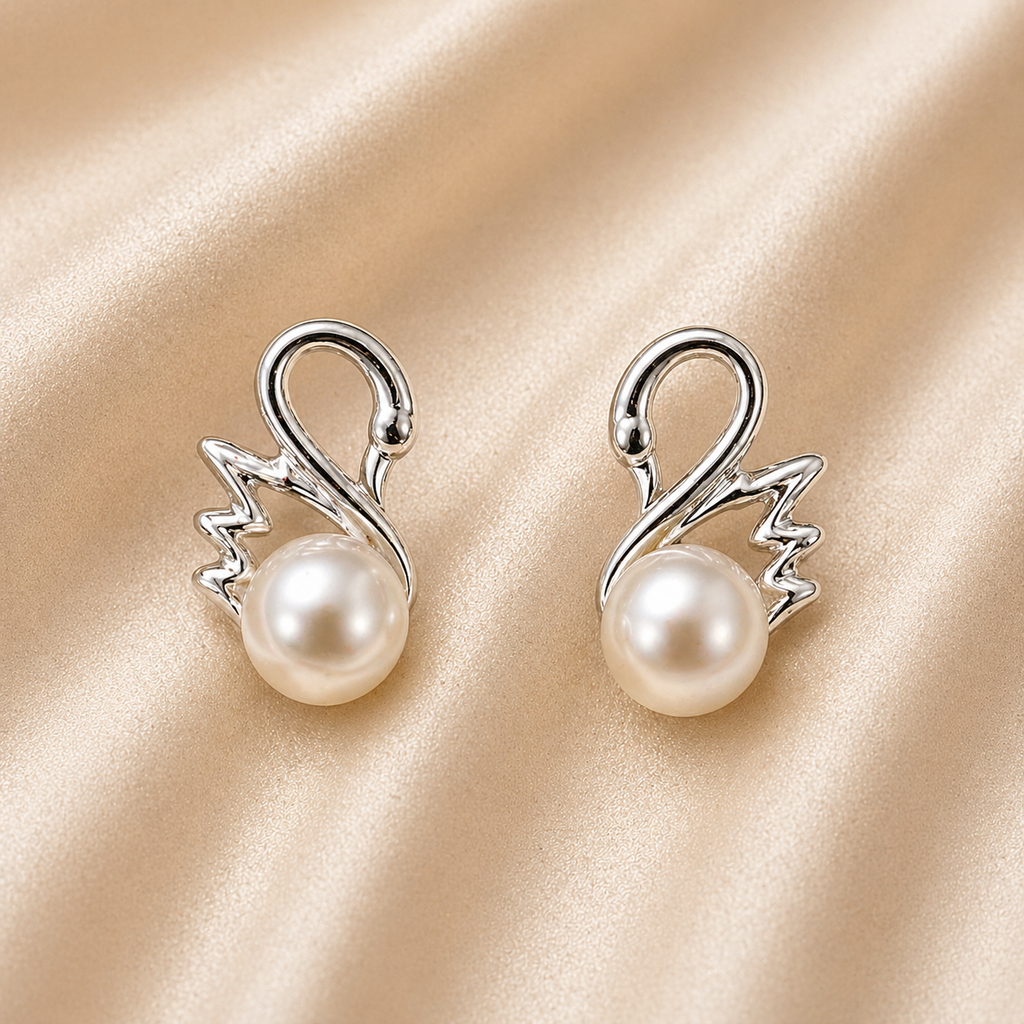 Swan Pearl Sculpt Stud Earrings