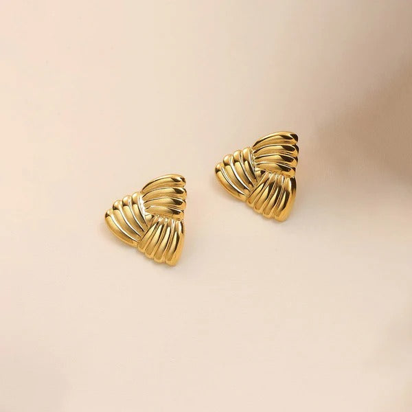 Sculpted Ribbed Gold Knot Stud Earrings