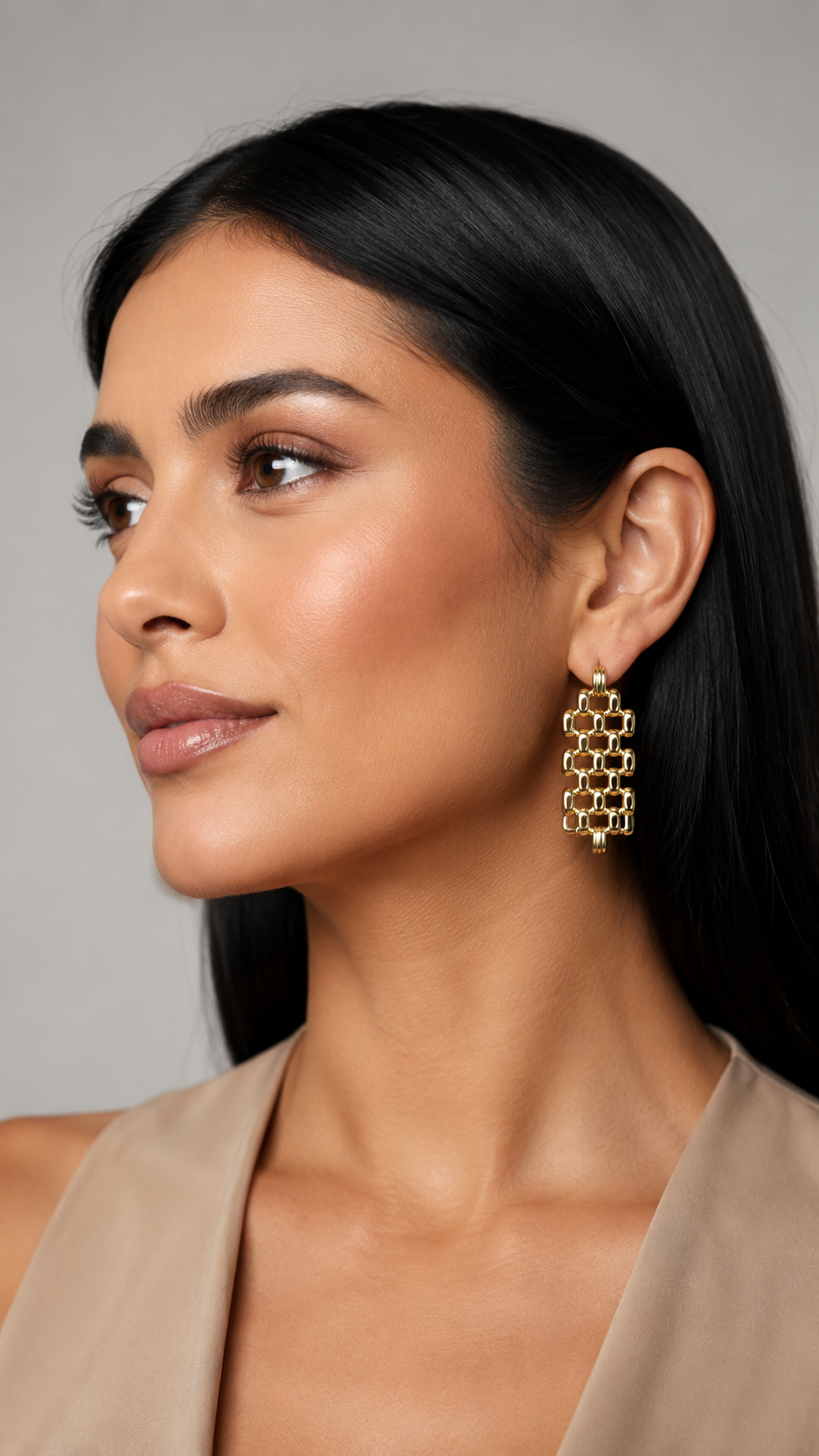 Golden Grid Link Hoop Earrings