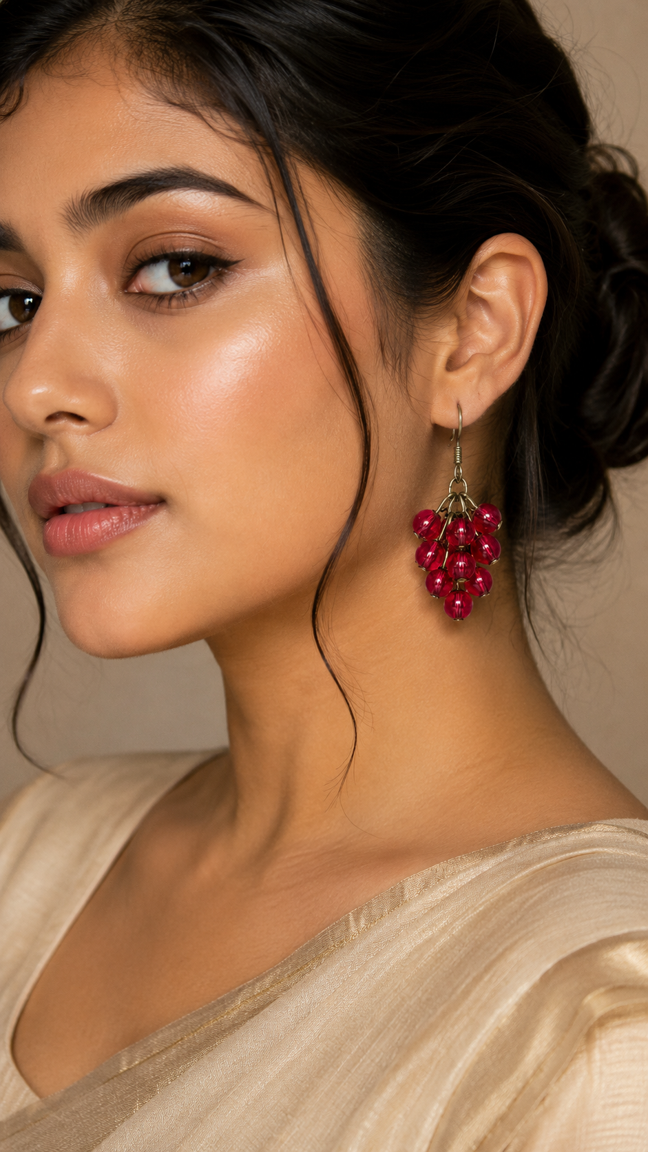 Red Grape Cascade Beaded Earrings