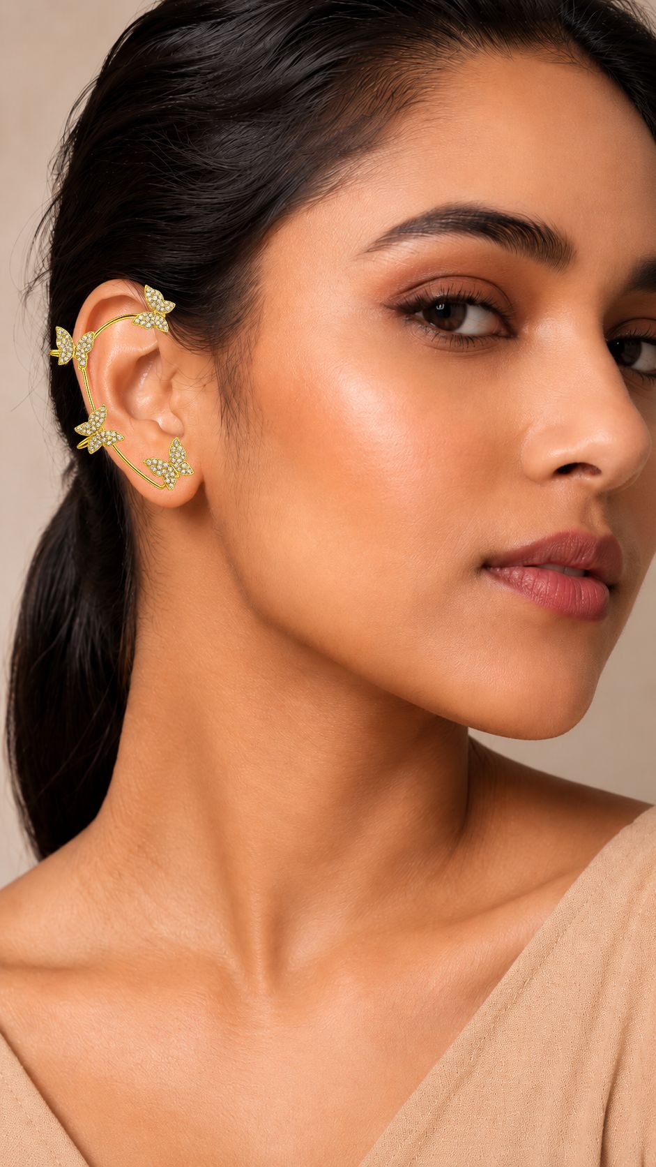 Golden Butterfly Crystal Ear Cuff