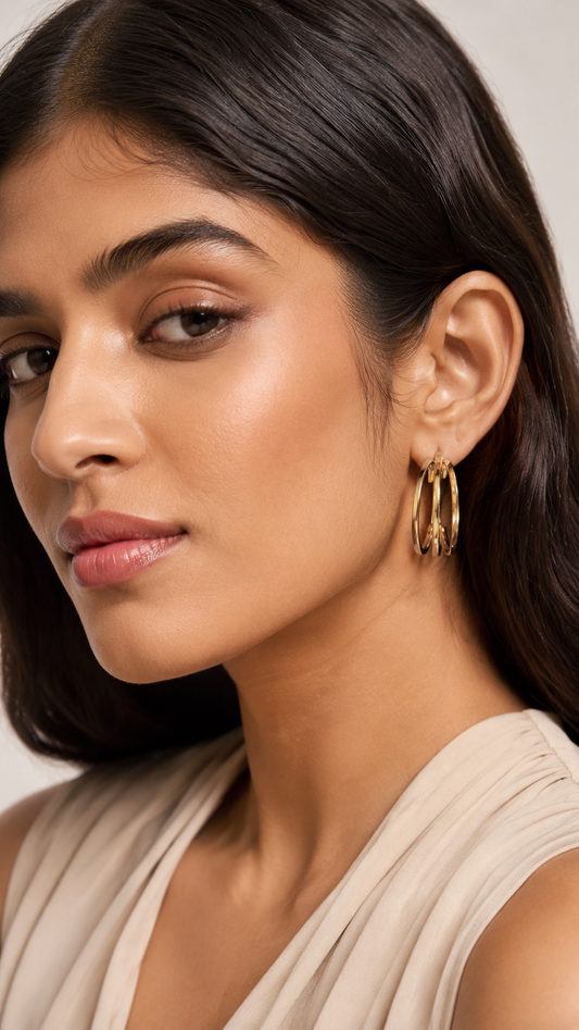 Triple Arc Gold Hoop Earrings