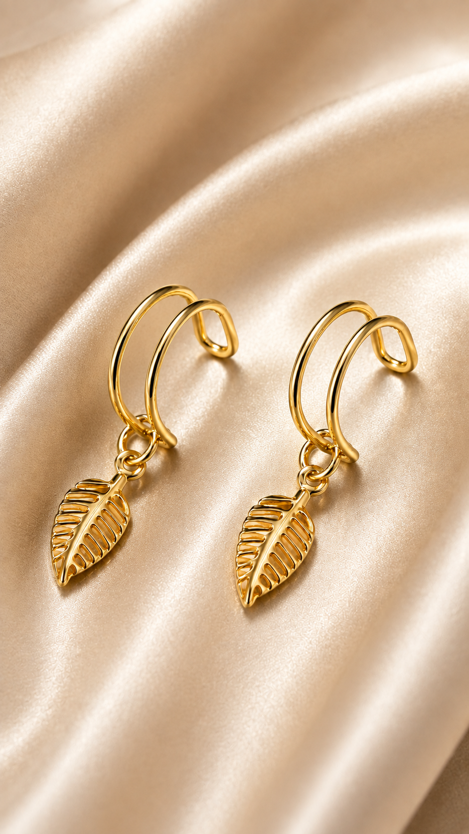 Leaf Charm Hoop Earrings