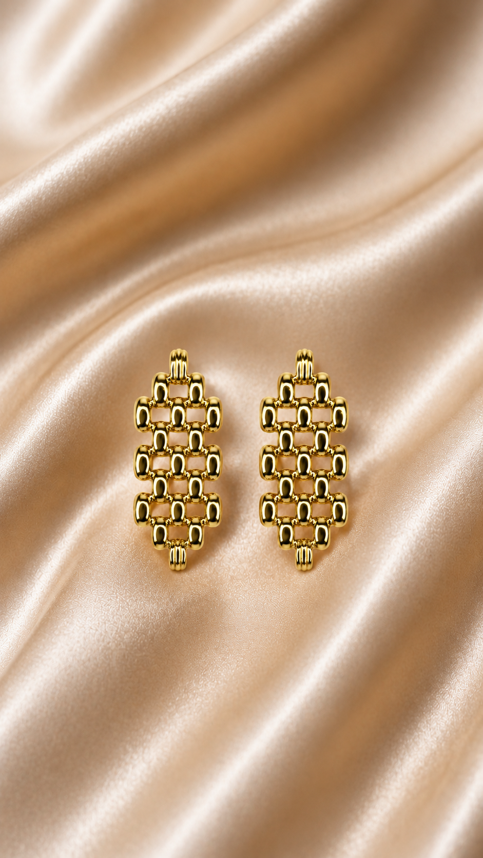 Golden Grid Link Hoop Earrings