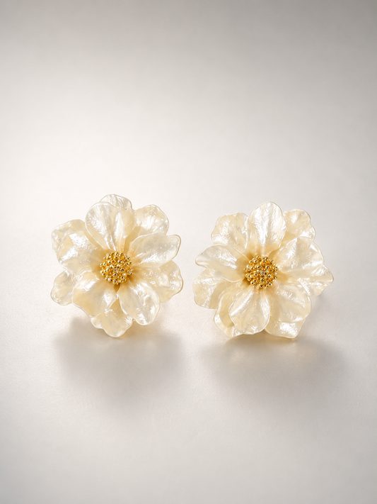 Mother of Pearl Flower Stud Earrings