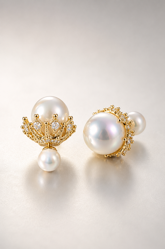 Crown Pearl Stud Earrings