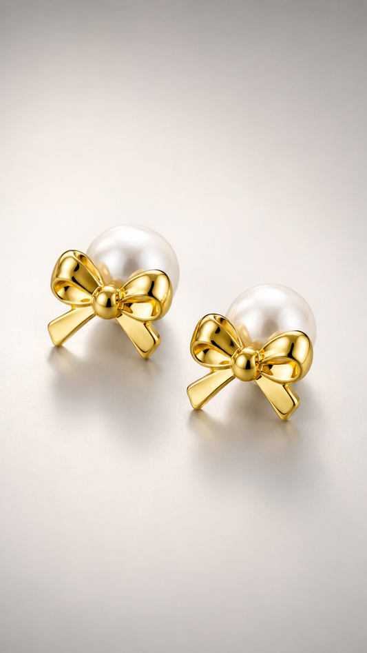 Pearl Bow Stud Earrings
