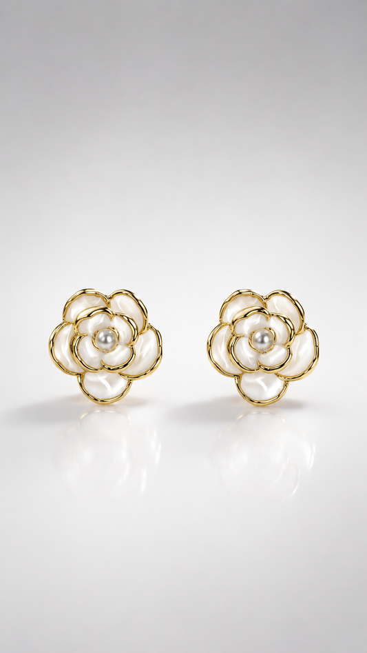 Elegant Pearl Floral Stud Earrings