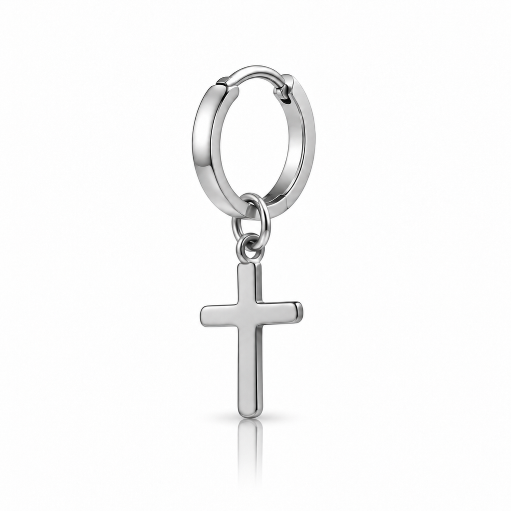 Men’s Silver Cross Dangle Huggie Hoop