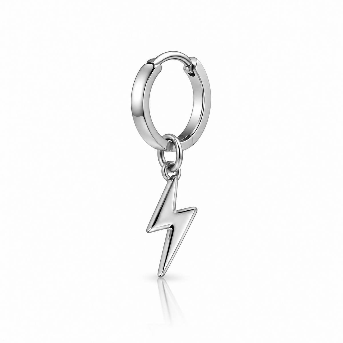 Men’s Silver Lightning Bolt Dangle Huggie Hoop