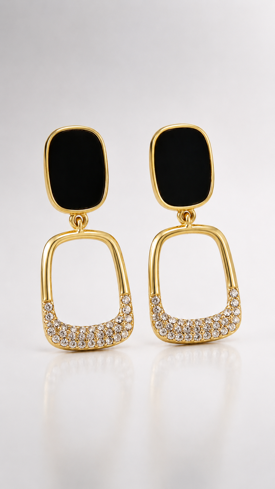 Black Enamel Crystal Geometric Drop Earrings
